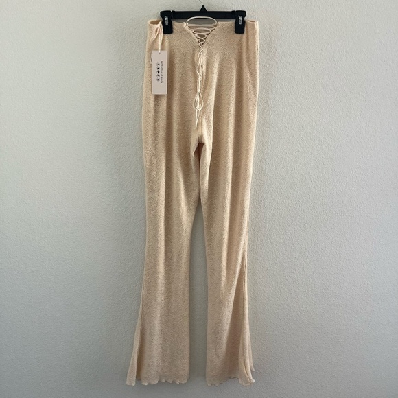 NWT OH POLLY | Zuni Lace Up Back High Waisted Flare Trousers in Cream | Size 10 - Picture 12 of 13